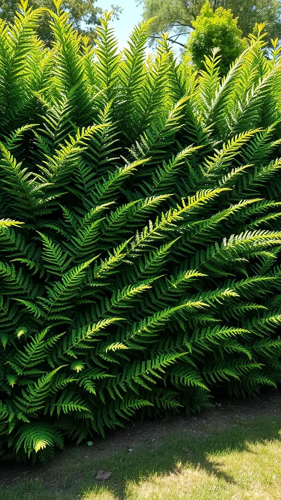 15 Creative Fern Garden Ideas for a Lush Outdoor Retreat 11 A dense green fern hedge providing a natural privacy screen