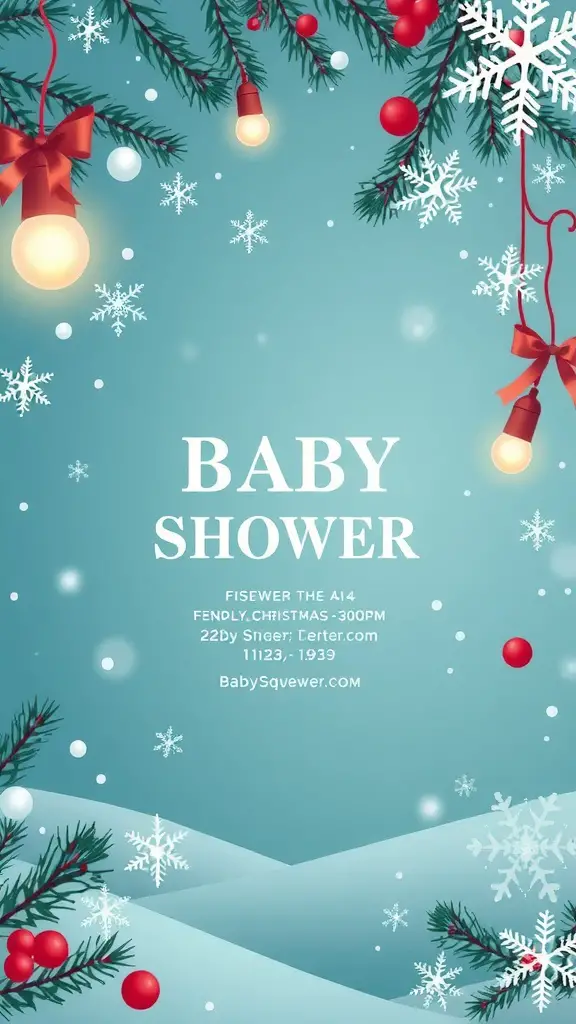 21 Creative Christmas Baby Shower Ideas You’ll Love 2 A festive baby shower invitation featuring holiday decorations like snowflakes and ornaments.