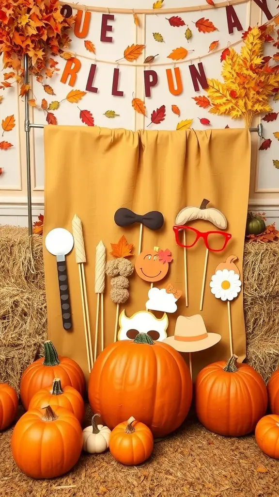 15 Adorable Ideas for a Pumpkin Baby Shower Theme 4 A pumpkin-themed photo booth with props and pumpkins for a baby shower