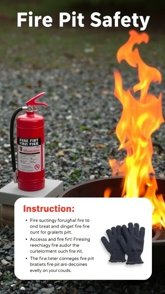 17 Stunning Outdoor Fire Pit Area Ideas for Cozy Gatherings 7 Fire pit safety measures including a fire extinguisher and heat-resistant gloves