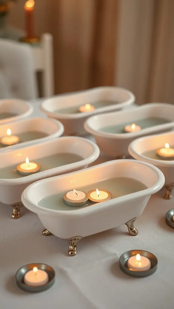 29 Adorable Baby Shower Centerpiece Ideas You’ll Love 15 Floating candles in small baby bathtubs set on a table