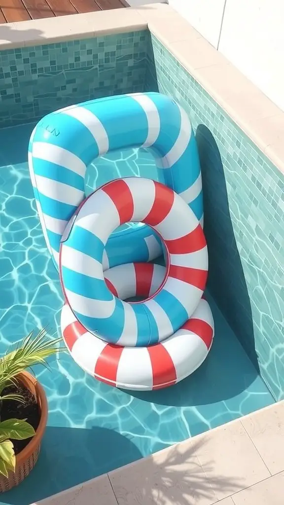 19 Creative Pool Float Storage Ideas You'll Love 12 Colorful pool floats stored in a corner of a pool next to a plant