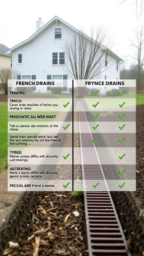 23 Creative French Drain Ideas for Effective Water Management 9 Comparison between French drains and Frynce drains showing features and benefits