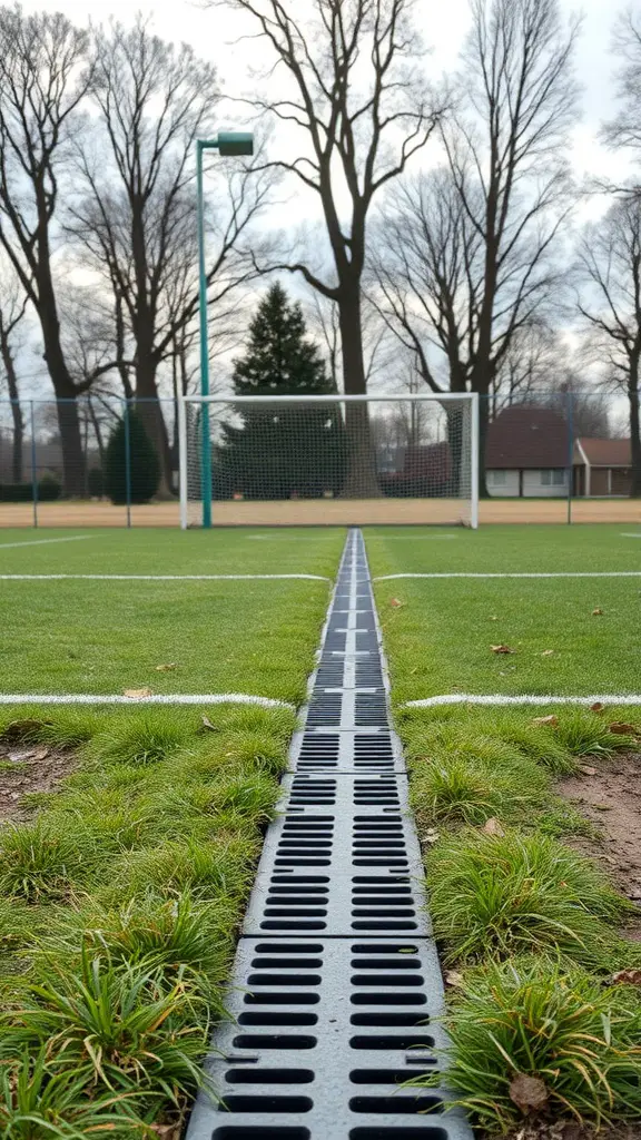 23 Creative French Drain Ideas for Effective Water Management 15 French drain on a sports field with a soccer goal
