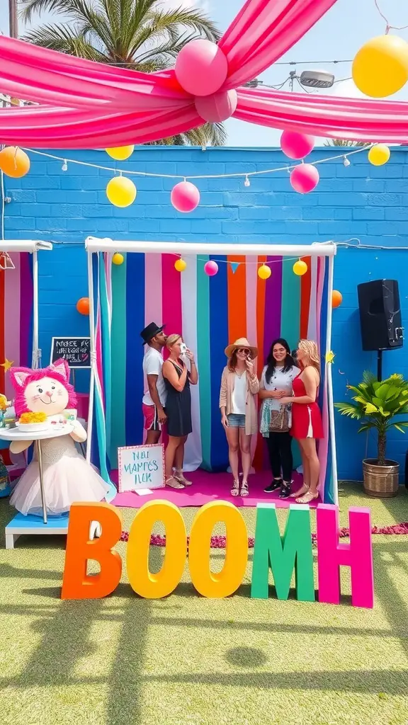17 Fun Outdoor Birthday Party Ideas for an Unforgettable Celebration 5 Outdoor birthday party photo booth with colorful props and decorations
