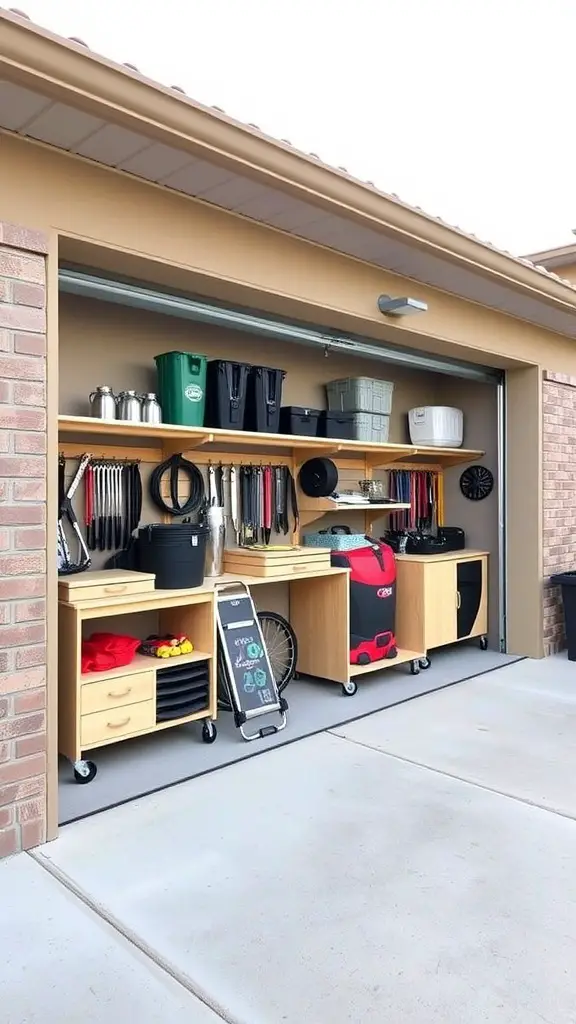 25 Creative Garage Door Ideas for a Stunning Home Entrance 12 Garage with integrated storage featuring shelves, containers, and tools organized neatly