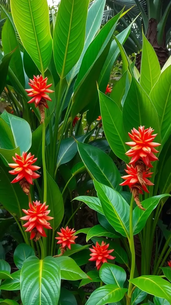 21 Stunning Tropical Garden Plants You Need to Grow 16 Vibrant ginger plants with large green leaves and bright red flowers