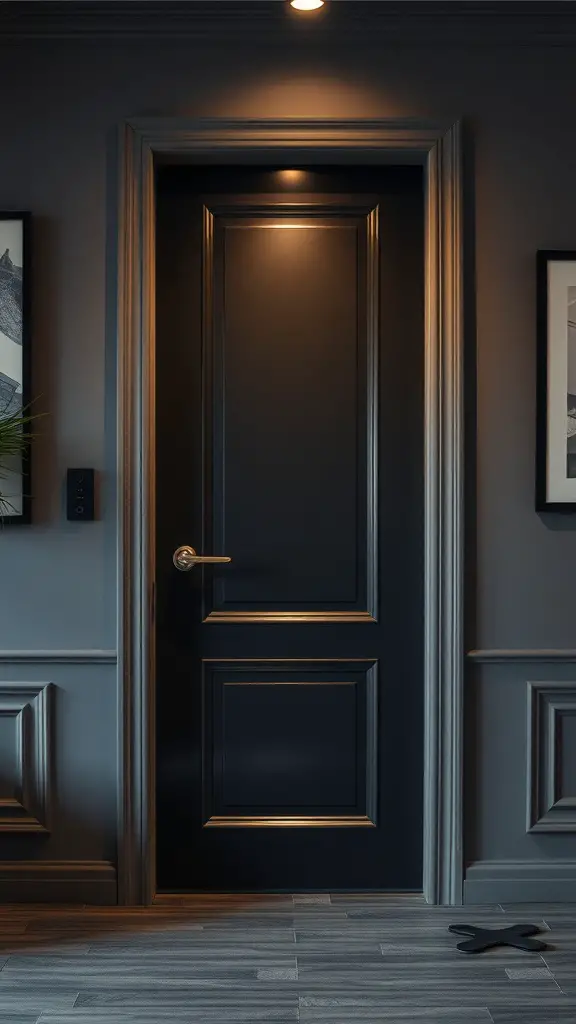 Glossy charcoal door in a modern interior setting