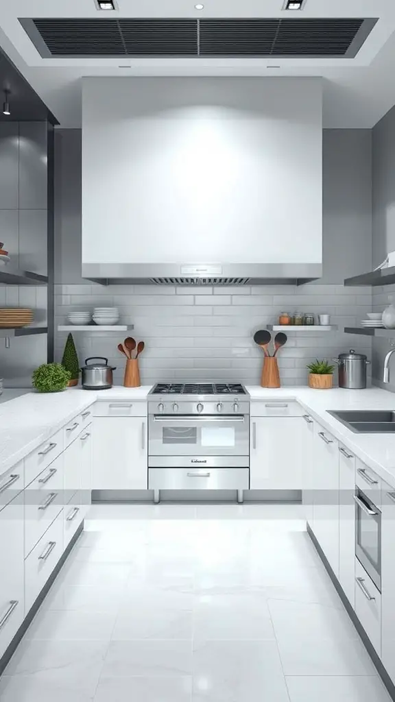 21 Stunning Luxury Kitchen Design Ideas for Your Dream Home 7 Modern gourmet chef's kitchen featuring sleek white cabinets and a professional-grade stove.