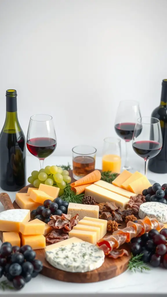 21 Stunning Grazing Table Ideas for Your Next Celebration 17 A beautiful grazing table with various cheeses, meats, and fruits, perfect for wine pairing.