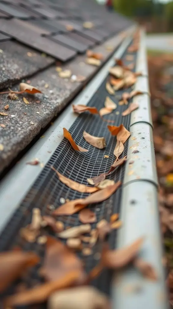 23 Creative Rain Gutter Drainage Ideas for Your Home 12 Gutter screen with fallen leaves on a roof