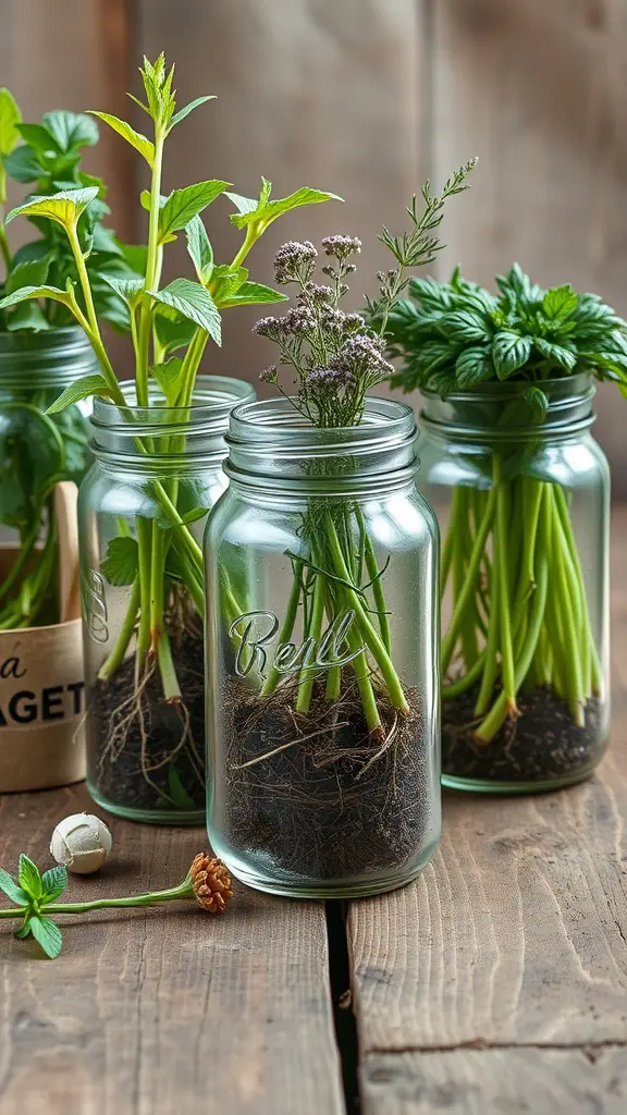 23 Creative Indoor Herb Garden Ideas to Freshen Up Your Space 8 Indoor herb garden in glass jars with various herbs