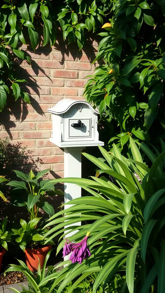 19 Stunning Mailbox Plants to Enhance Your Curb Appeal 2 A white mailbox surrounded by lush green hosta plants