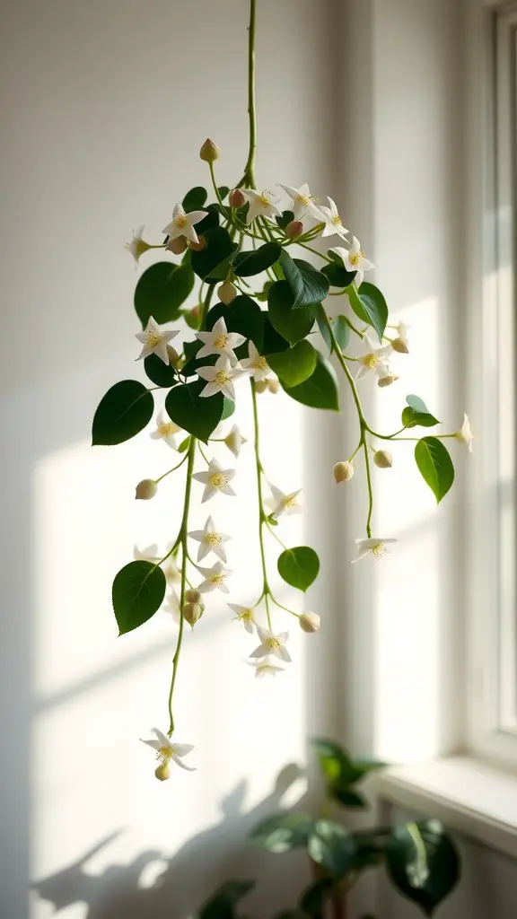 15 Stunning Indoor Hanging Plants to Transform Your Space 12 Hoya plant with white flowers hanging indoors