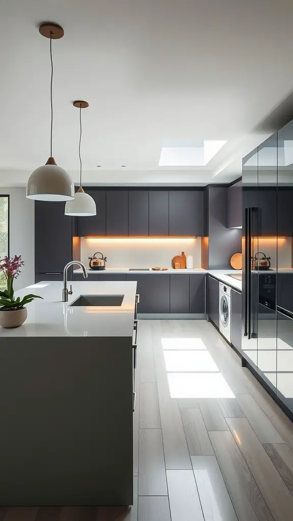 23 Stunning Open Kitchen Ideas for a Modern Home 12 A modern open kitchen featuring sleek cabinets, smart appliances, and elegant lighting.
