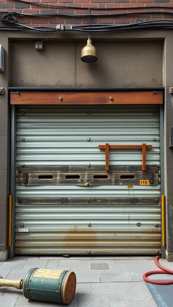 25 Creative Garage Door Ideas for a Stunning Home Entrance 7 Industrial style garage door with wooden accents and a vintage canister