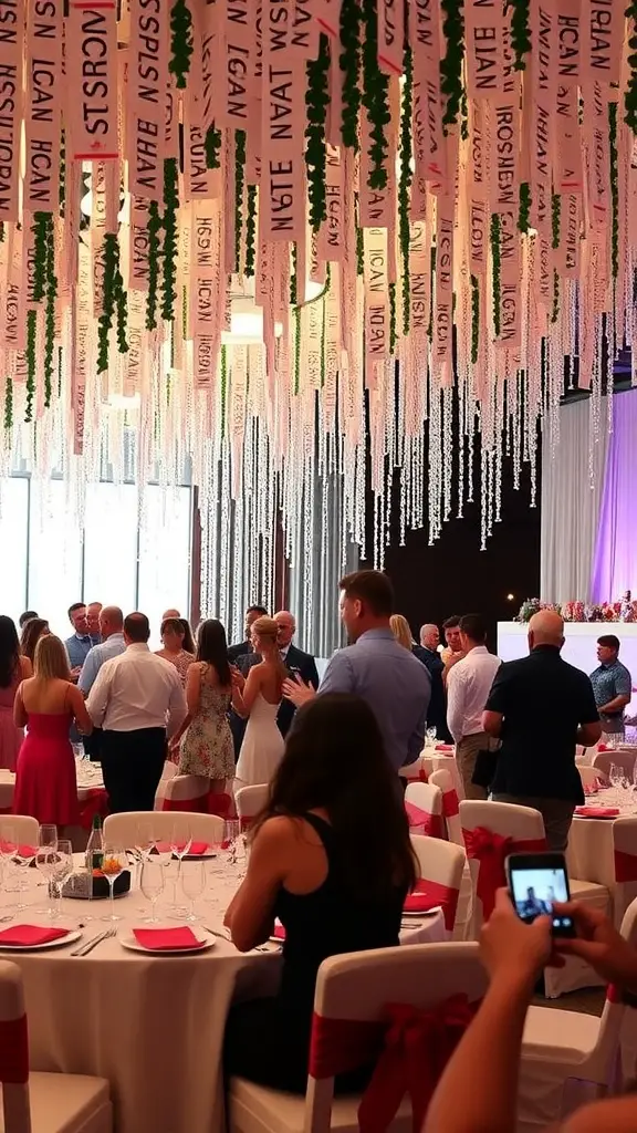 23 Stunning Banquet Decoration Ideas for Your Next Event 16 Guests mingling under a decorative ceiling display at a banquet
