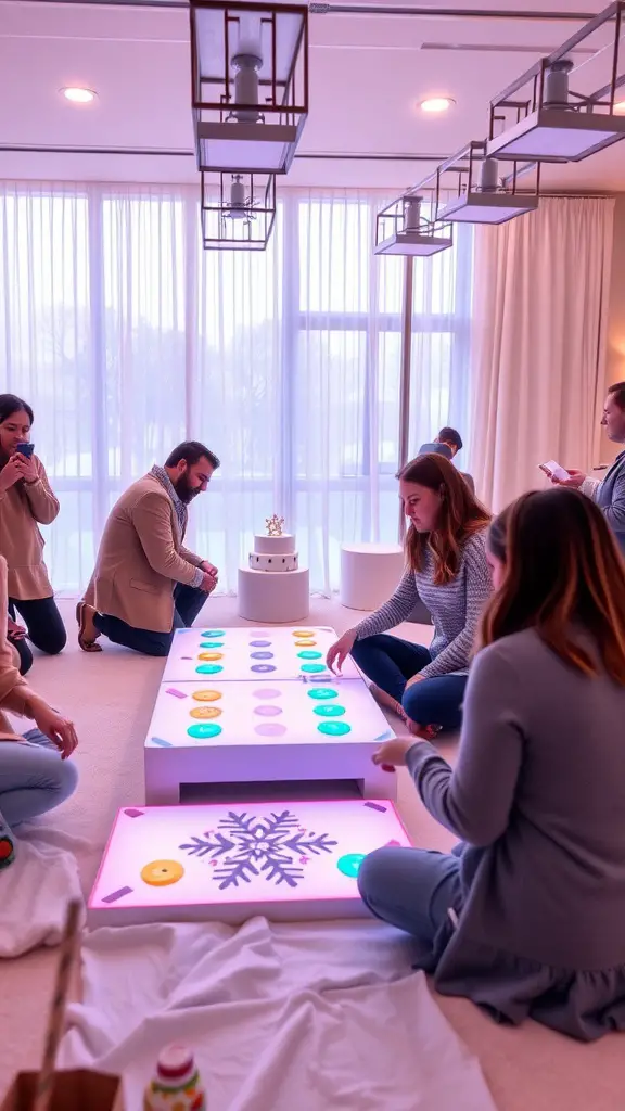 23 Creative Baby Shower Ideas for December Celebrations 14 Guests enjoying interactive winter games at a baby shower