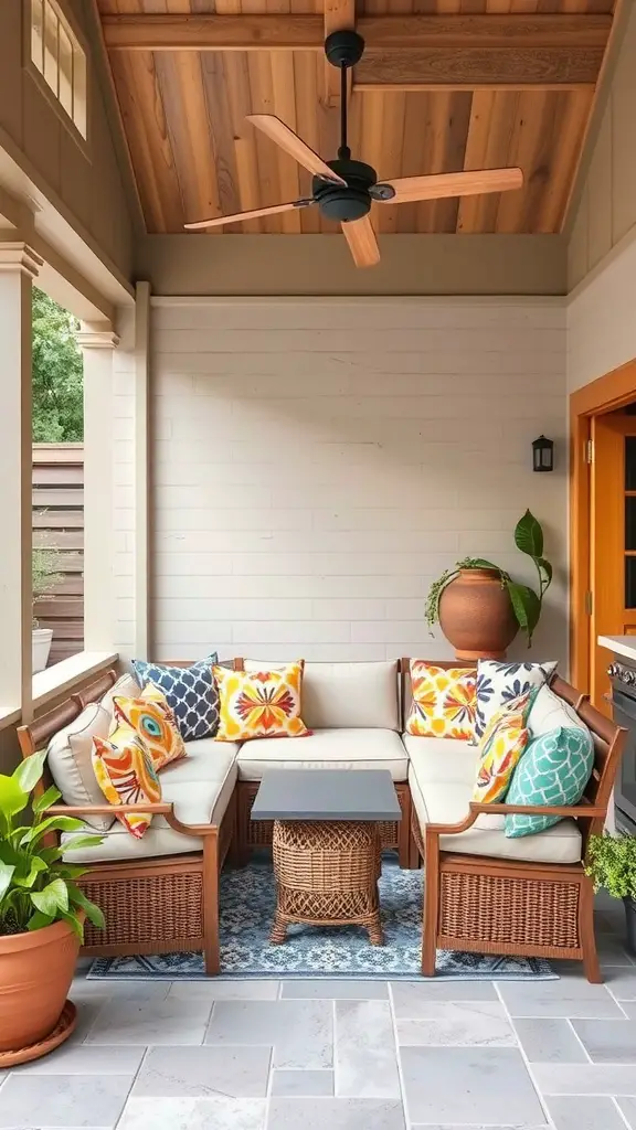 25 Stunning Outdoor Kitchen Patio Ideas You’ll Love 13 Cozy outdoor seating nook with cushions and plants