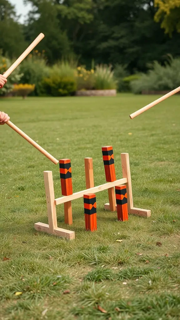 17 Fun Yard Games for Adults to Enjoy This Summer 6 Players throwing batons at kubb blocks on a grassy field