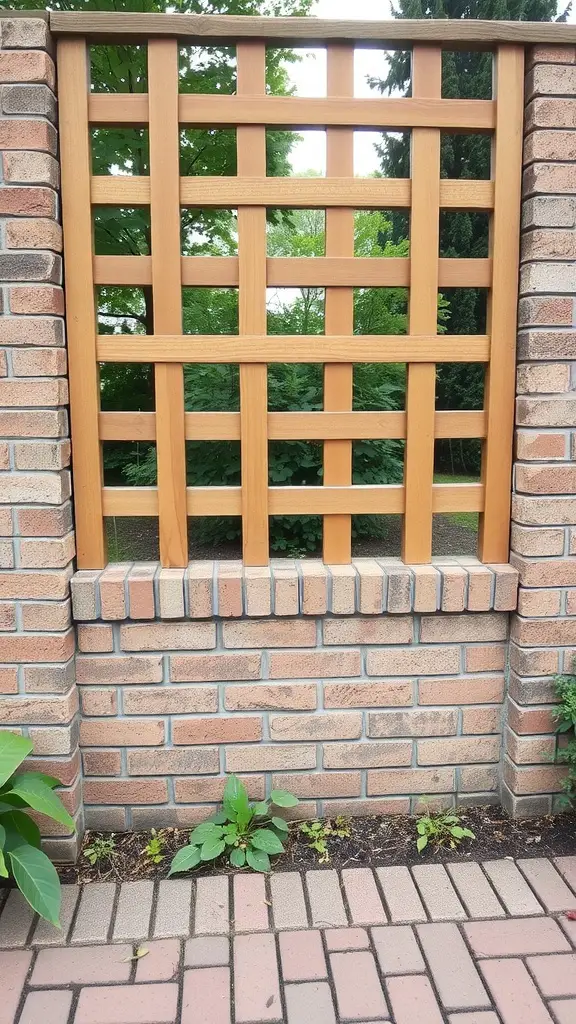 29 Creative Brick Garden Edging Ideas to Transform Your Outdoor Space 15 A brick wall with a wooden lattice on top, surrounded by greenery