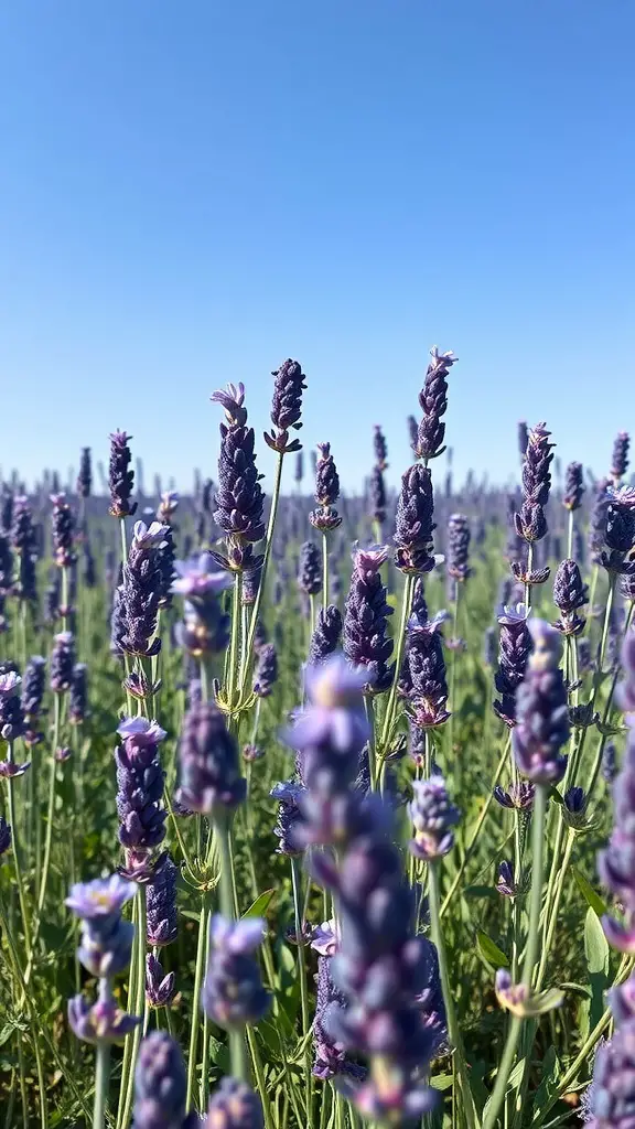 17 Long-Blooming Perennials for a Vibrant Garden Year-Round 10 A vibrant field of lavender flowers under a clear blue sky.