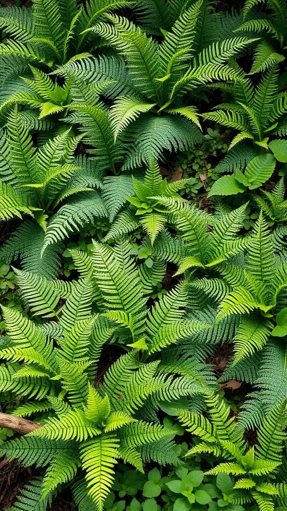 15 Creative Fern Garden Ideas for a Lush Outdoor Retreat 2 An overhead view of lush green ferns with varying shapes and sizes.