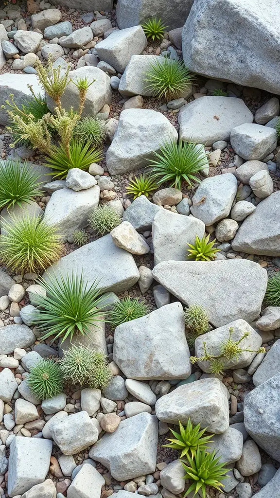 19 Inspiring Rock Garden Ideas for Your Outdoor Space 11 A rock garden featuring various sizes of stones and low-growing plants, showcasing a natural aesthetic.