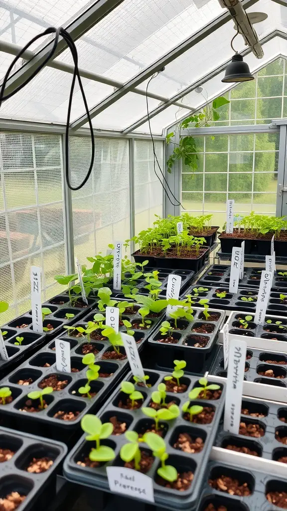21 Creative Mini Greenhouse Ideas to Maximize Your Gardening Space 2 Mini greenhouse filled with seedlings in labeled pots