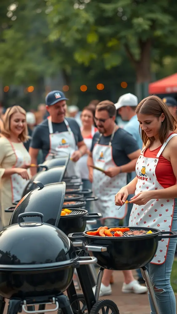 25 Creative Baby Q Shower Ideas to Celebrate Your Little One 6 Friends participating in a BBQ cook-off, grilling various foods and enjoying the atmosphere.