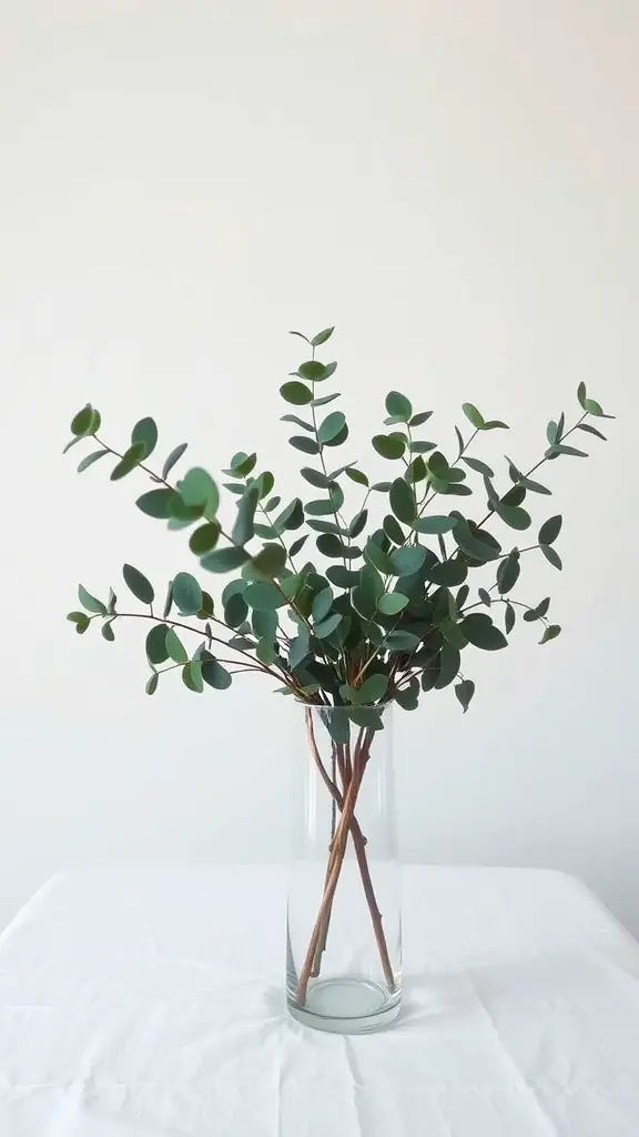 25 Stunning Eucalyptus Centerpiece Ideas for Every Occasion 7 Minimalist eucalyptus arrangement in a tall glass vase