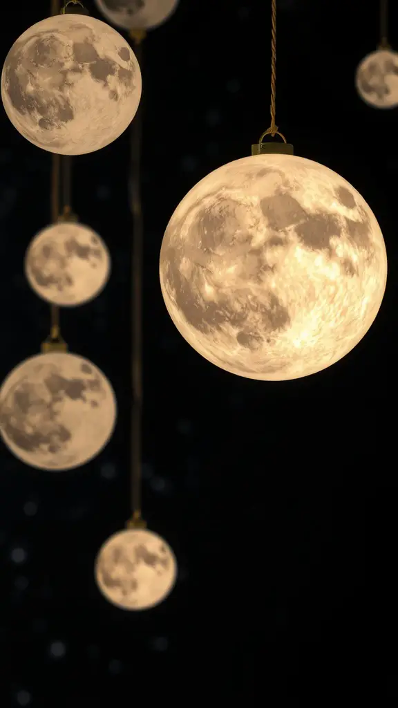 21 Spooktacular Goth Baby Shower Ideas You’ll Love 2 Hanging moon decorations in a dark setting