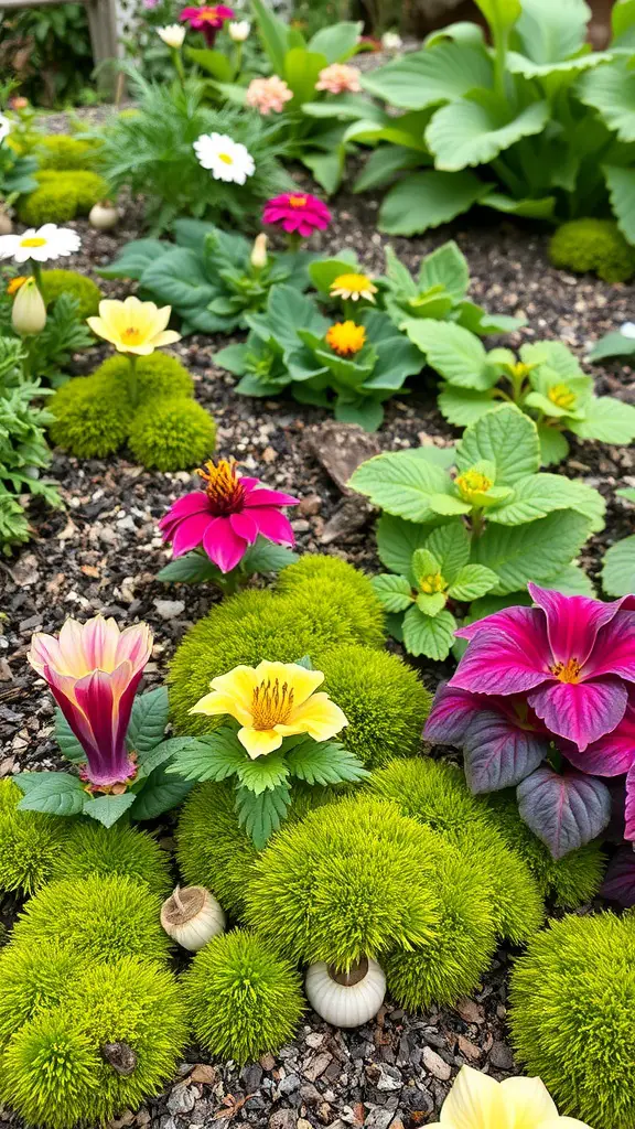25 Unique Moss Garden Ideas for Your Outdoor Space 12 A garden featuring colorful flowers and lush green moss