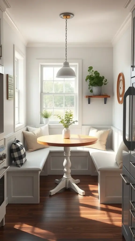 Cozy kitchen nook with round table, seating, and natural light.