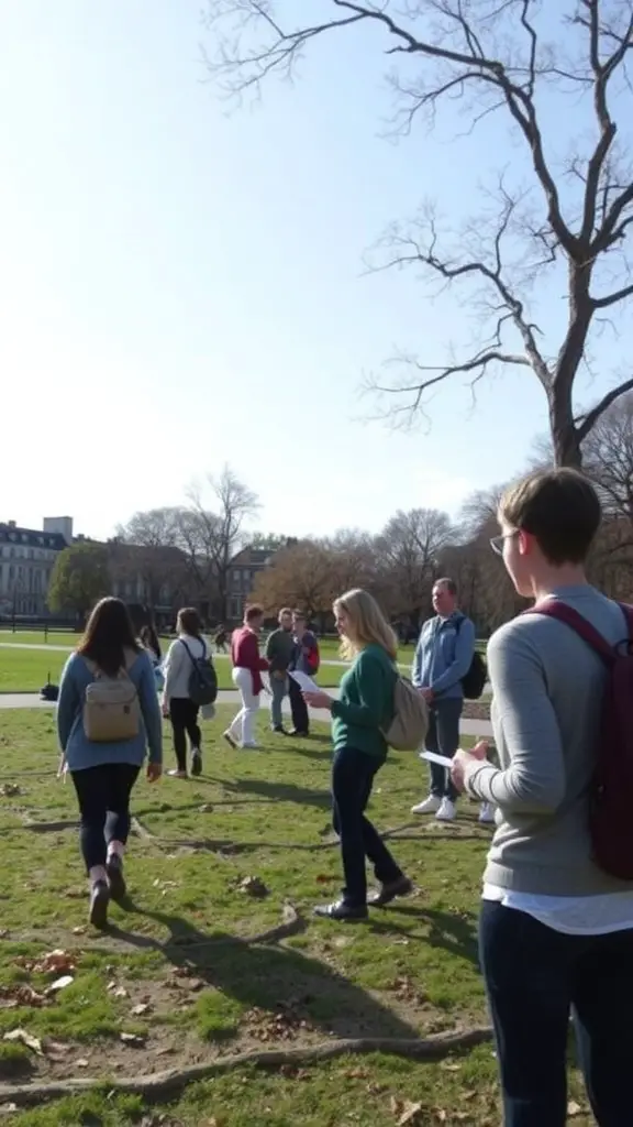 19 Fun Games for Adults to Enjoy at Your Next Gathering 8 Group of adults participating in an outdoor scavenger hunt in a park