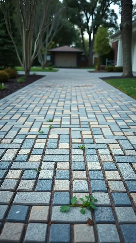 15 Creative Weed Barrier Ideas for Your Garden 16 A driveway made of permeable pavers with small plants growing between the stones.