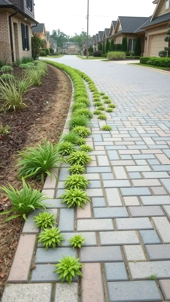 25 Creative Yard Drainage Ideas to Transform Your Outdoor Space 10 Pathway made of permeable pavers with lush green plants on the sides.