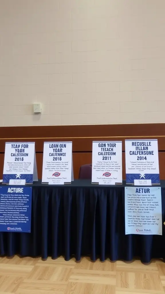 Table displaying personalized athlete banners for signing day
