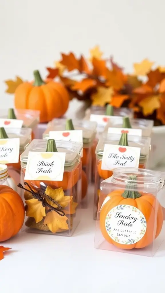 Personalized pumpkin favors for a fall bridal shower