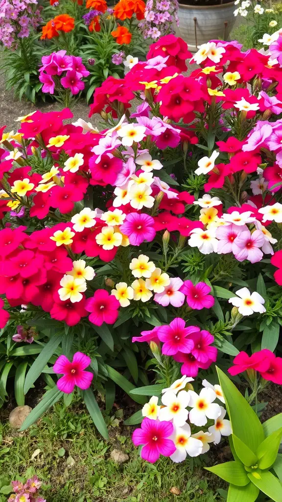 17 Long-Blooming Perennials for a Vibrant Garden Year-Round 8 A vibrant display of colorful Phlox flowers in shades of pink, red, and yellow