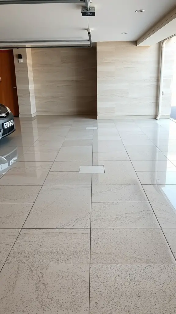 15 Creative Garage Floor Ideas to Transform Your Space 17 Polished stone garage floor showcasing a sleek and modern design.