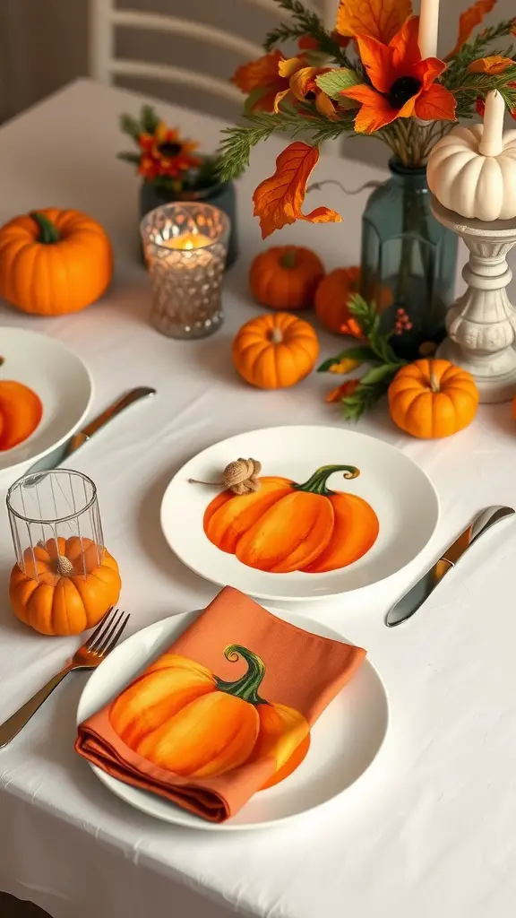 15 Adorable Ideas for a Pumpkin Baby Shower Theme 12 Pumpkin-themed tableware with pumpkin plates, orange napkins, and decorative pumpkins.