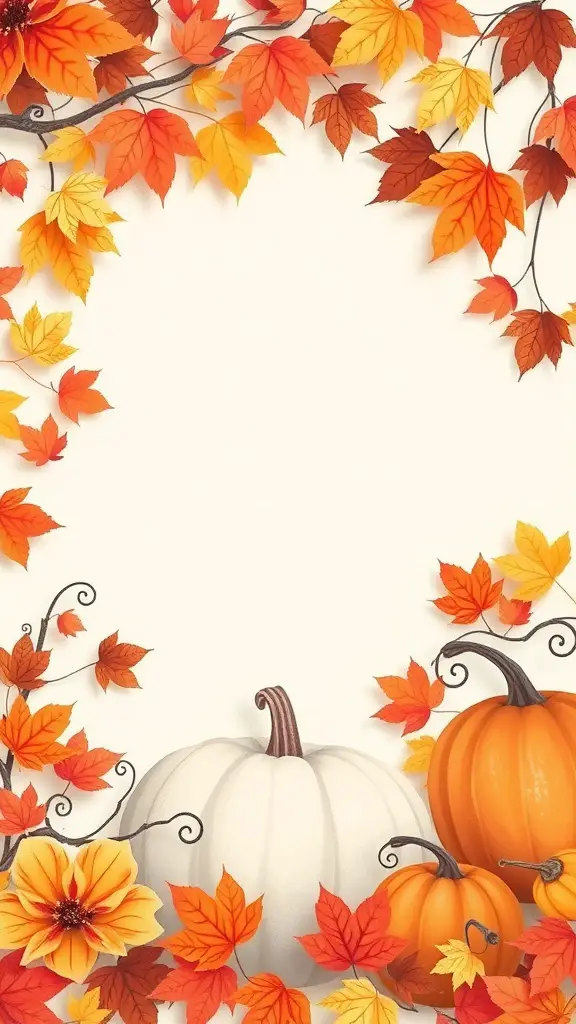 15 Adorable Ideas for a Pumpkin Baby Shower Theme 6 A decorative pumpkin-themed invitation design featuring autumn leaves and pumpkins.
