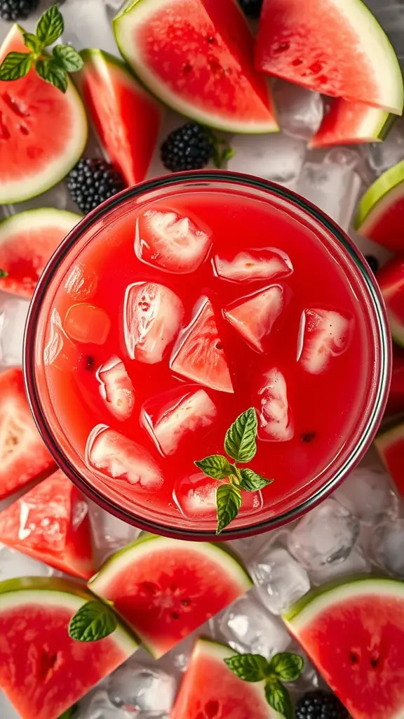 17 Creative Watermelon Baby Shower Ideas You’ll Love 7 A refreshing watermelon punch surrounded by watermelon slices and ice