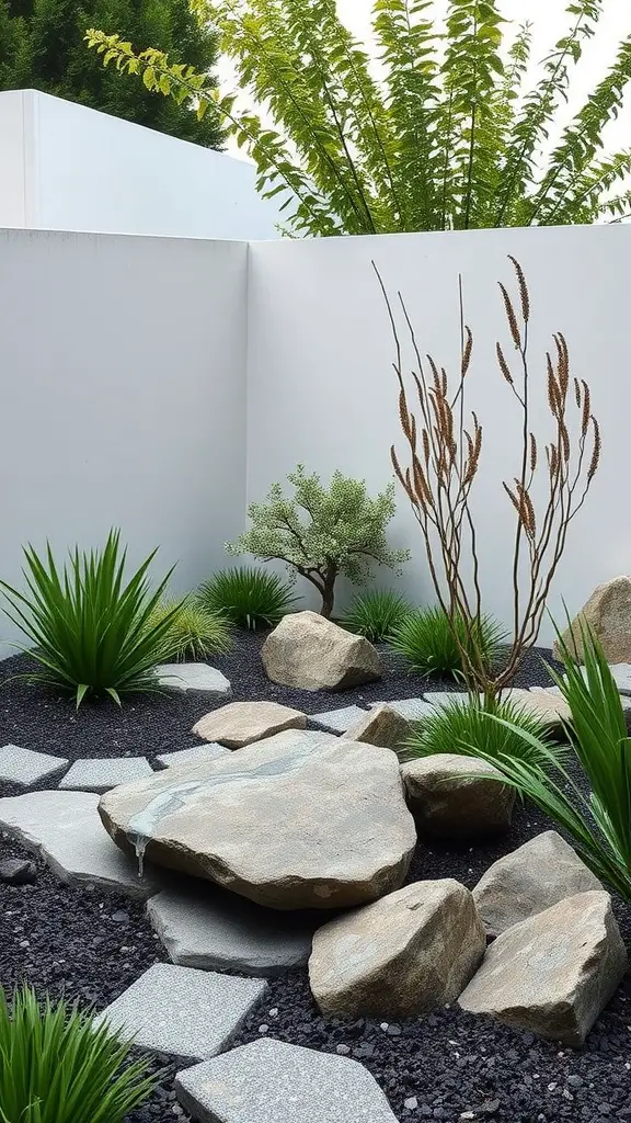 19 Creative River Rock Landscaping Ideas for Your Garden 15 Modern landscaping featuring river rocks, greenery, and stone pathways