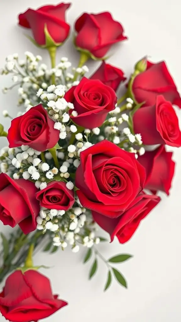 21 Stunning Flower Bouquet Ideas for Every Occasion 5 A bouquet featuring red roses and baby's breath arranged beautifully.