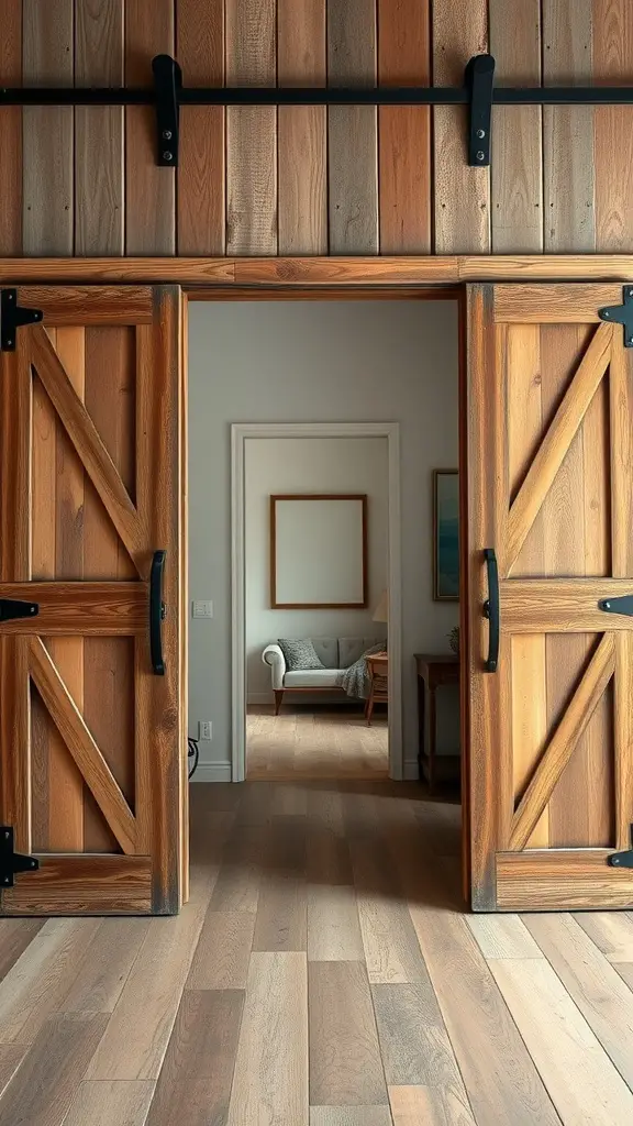 Rustic barn doors creating an inviting entryway.