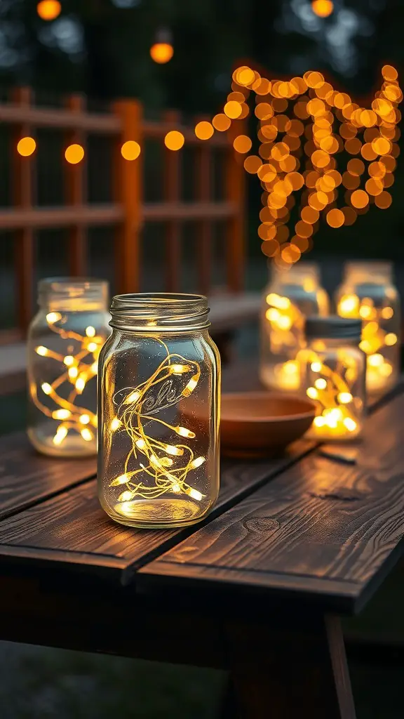 21 Creative Garden Lantern Ideas to Illuminate Your Outdoor Space 4 Rustic mason jar lanterns with warm lights on a wooden table