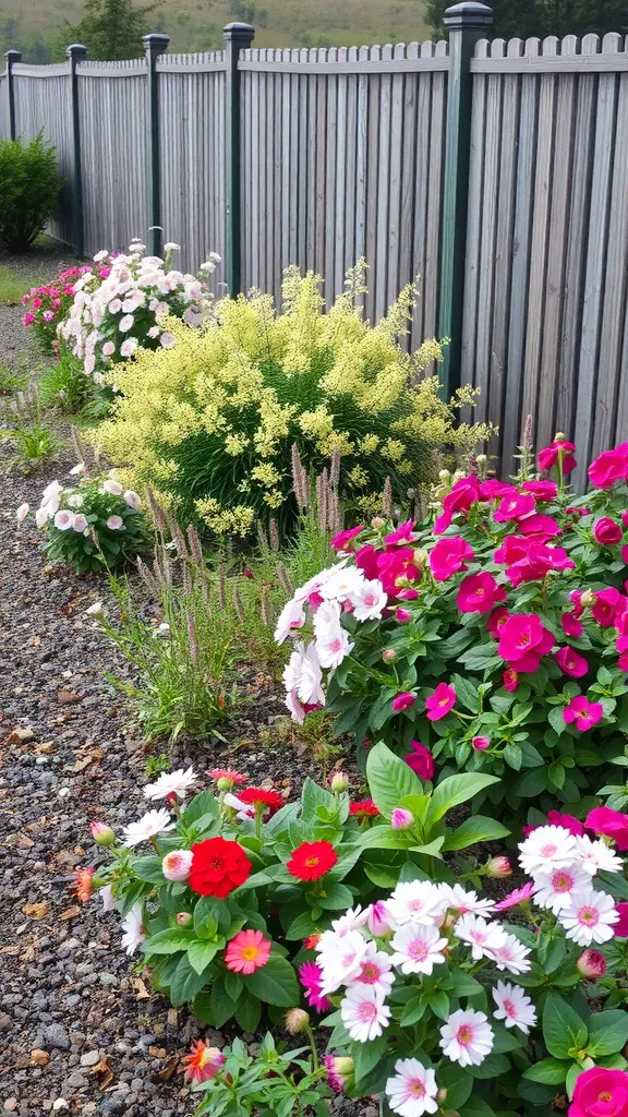 17 Creative Landscaping Ideas for Your Fence Area 17 Colorful perennial flowers along a wooden fence