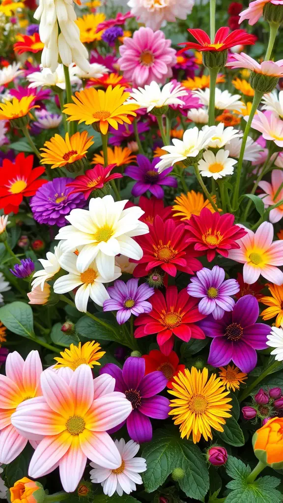 Vibrant seasonal flower display with a variety of colorful blooms